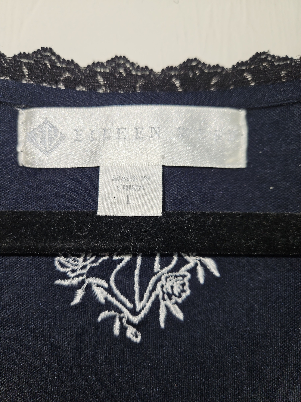 Eileen West Women's Navy Blue Lace-Trim Nightgown Large Sleep House Dress - Picture 4 of 9